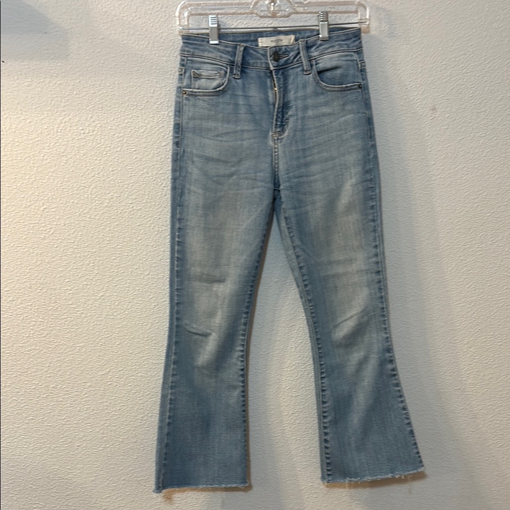 Hidden Raw Hem Flare Wide Leg Jeans with Distressed Look